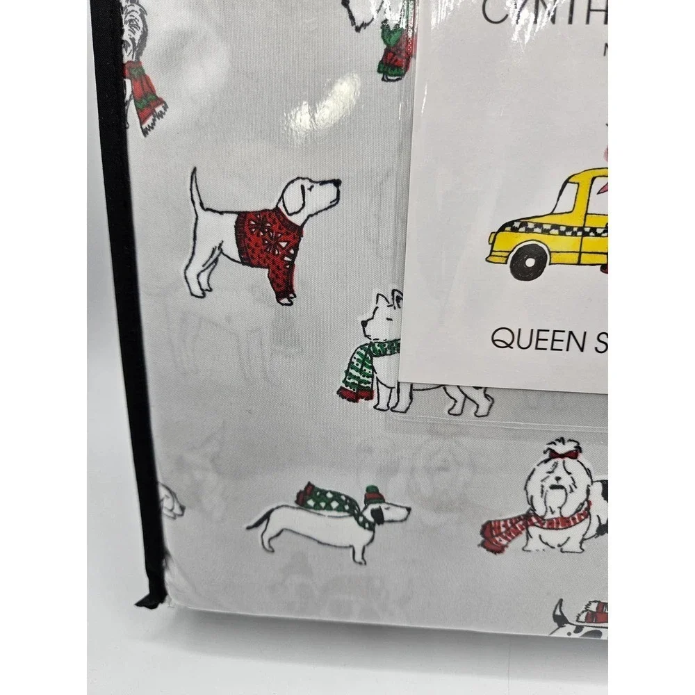 Cynthia Rowley Christmas‎ Dog QUEEN Sheet Set Holiday Winter Sweater Scarf XDeep